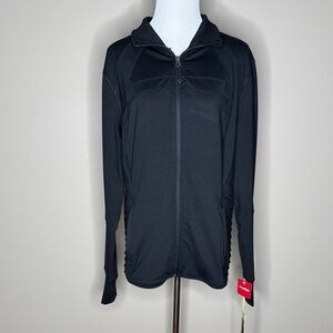 Tangerine womens full zip black active moto jacket size XL with pockets.
